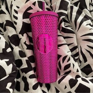 Starbucks 24 oz studded fuchsia chrome tumbler new